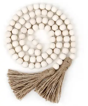 58in Garland Farmhouse Boho Decor Wooden Beads with Tassels