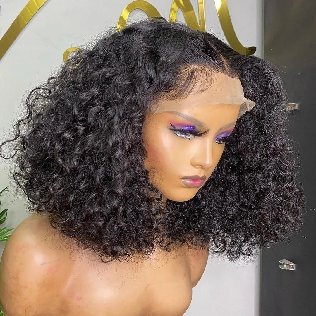 Short Bob Curly Human Hair Wigs For Women Brazilian Natural Deep Wave Transparent Lace Wig 5x5 Lace Closure Wigs Pre Plucked