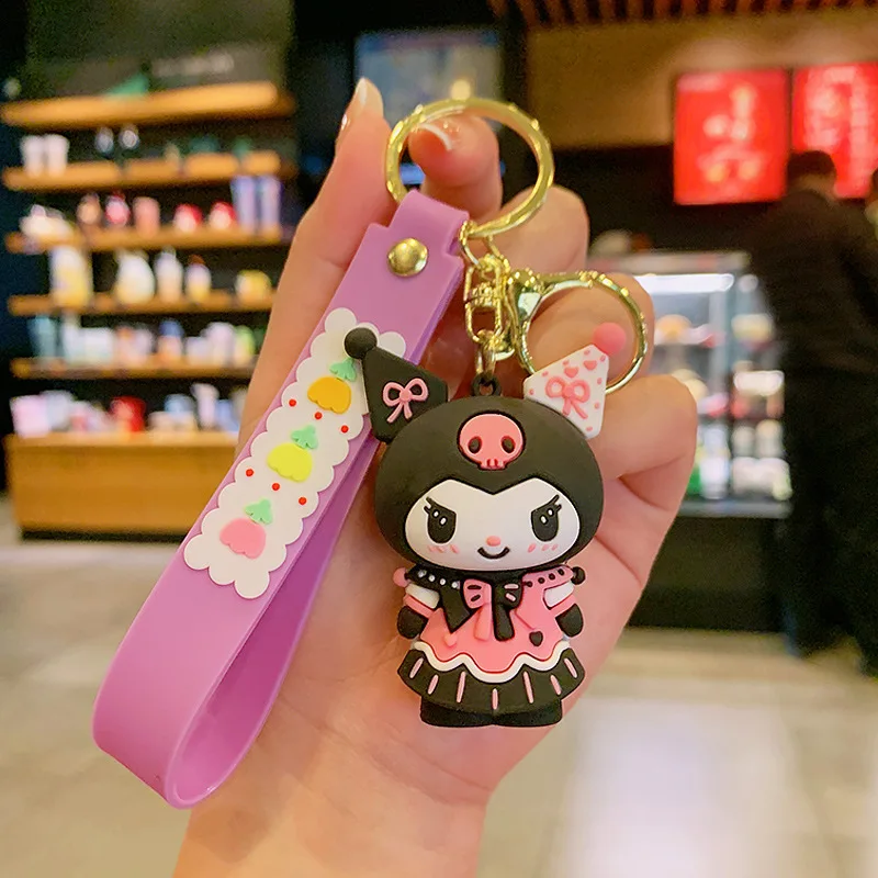 Manufacturer 6 colors Cute Custom Cartoon Anime 3d Sanrio Bag accessories Rubber keychain