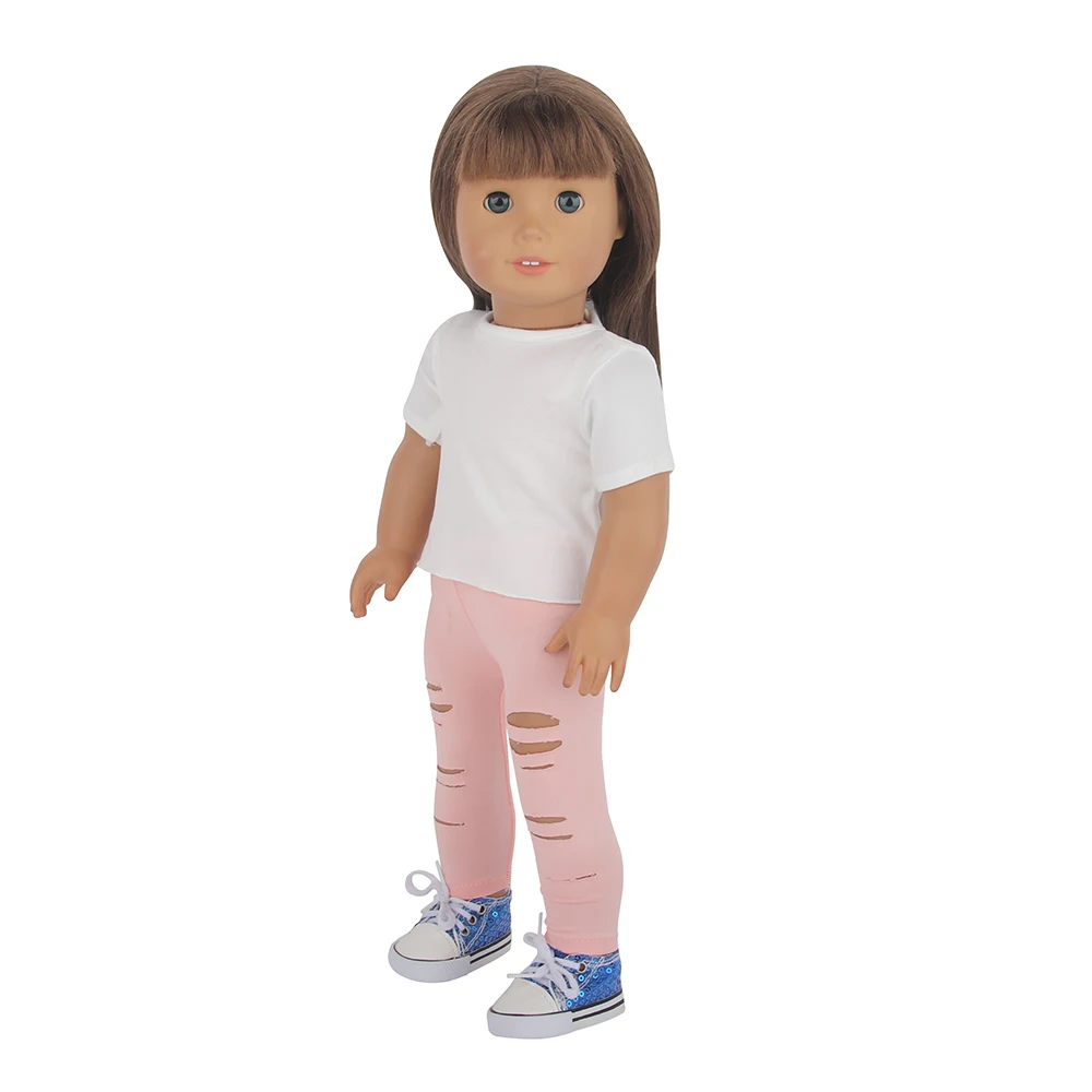 Hot-selling Grapefruit-colored ripped pants T-shirt set 18 inch doll clothes doll accessories wholesale