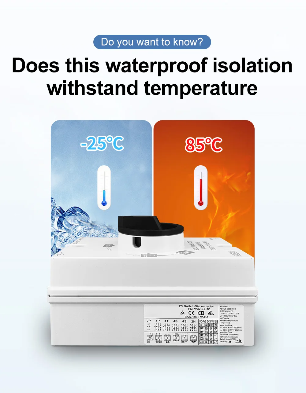 TOMZN 4P PV DC 1200V 32A IP66 Waterproof Solar Rotating Handle Isolator Rotary Switch Disconnector for Solar Distribution Box
