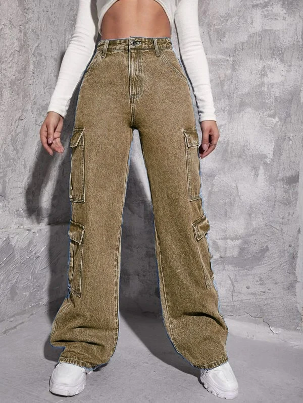 Wholesale High Quality High Waist Pocket Cargo Pants Jeans Women Pocket Boyfriend Jeans factory