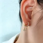 Star 18K Gold Plated CZ Gemstone 925 Sterling Silver Moon Star Dangle Earrings For Women