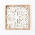 Carved Square Antique Natural Trim White Distress 3D MDF Carving Wall Decor Wood Carved Panel