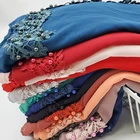 With New Muslim Chiffon Pearls Hijab Scarf Women Breathable And Comfortable Custom Chiffon Hijab With Flower