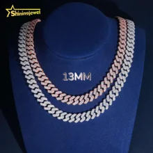 Smooth Shiny Guarantee 13mm 2 Row VVS Moissanite Cuban Chain Cheap 925 Sterling Silver Gold Plated Hip Hop Cuban Link Chain