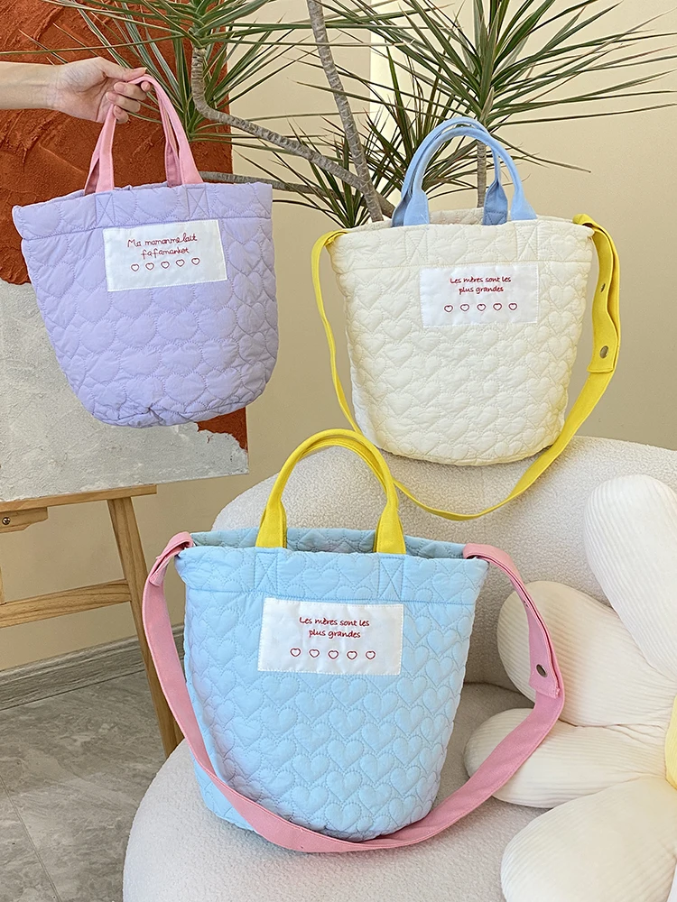 Women's Fashion Winter Warm Lightweight Quilted Puffy Handbag Nylon Quilted Puffer Crossbody Bag with Two Straps Open Closure manufacture