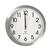 High Quality modern simple 12 inch Metal Radio Control Wall Clock for living room silent round custom aluminum clock atomic