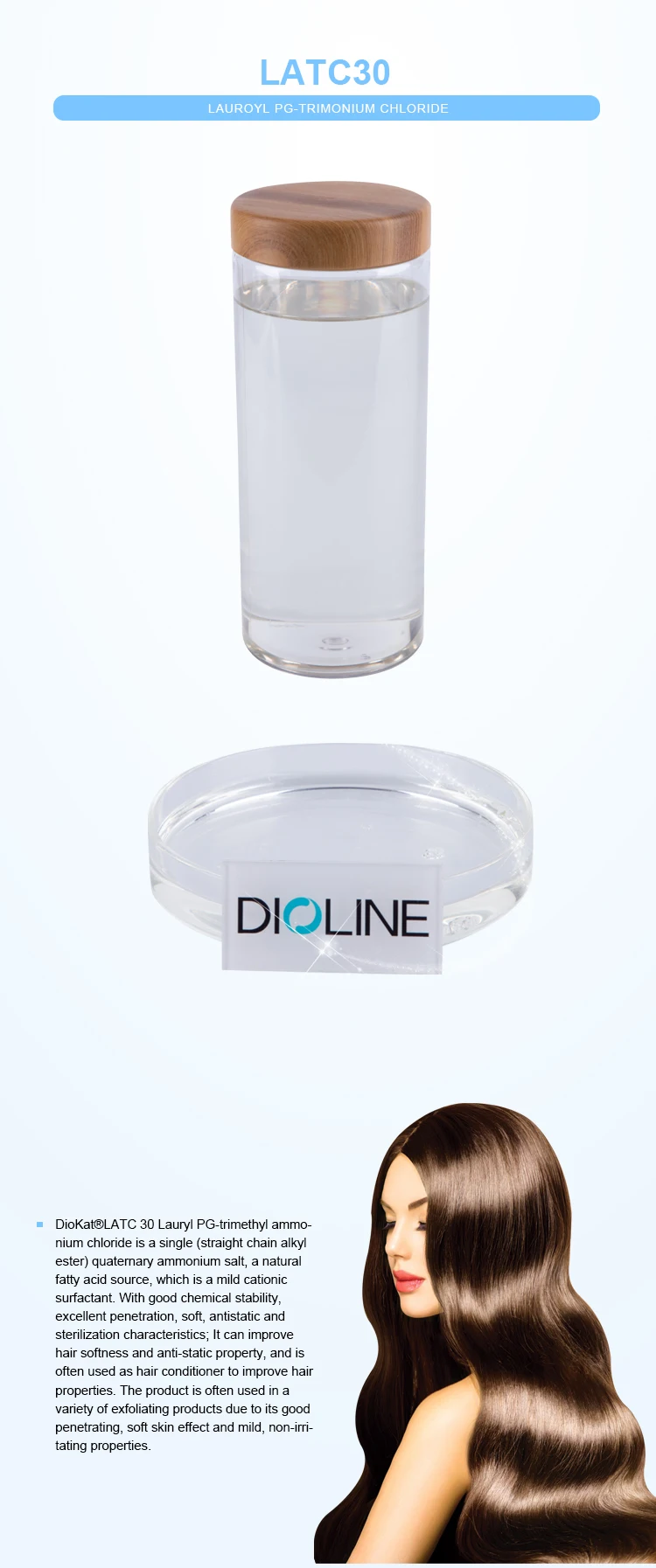 Lauroyl PG-Trimonium Chloride LATC 30 Cationic Surfactant with 29%-31% Purity Mild Non-irritating for Hair Care in 200kg per Barrel