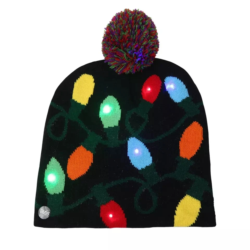 LED Christmas Hat for Children Decorative Knitted Hat with Colorful LED Lights for Holiday Celebrations