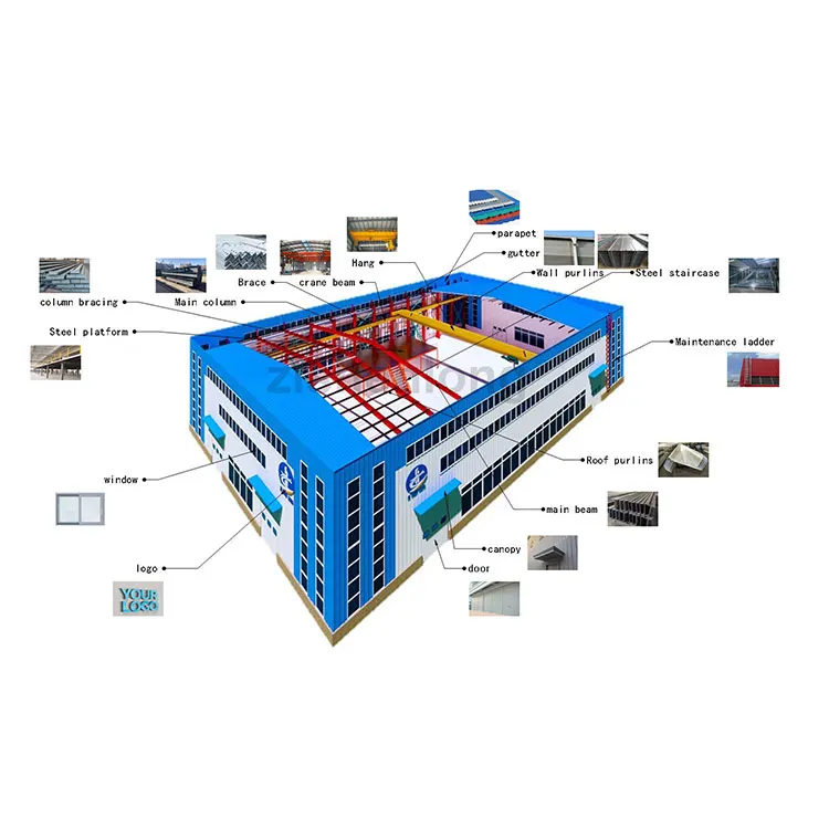 product prefabricated steel structure building for warehouse workshop hangar hall custom design industrial shed with metal frame-1