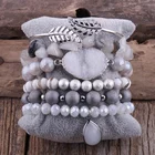 Beads Bracelet Crystal Beads Alloy Leaf Bangle 6 Piece Chip Beaded Bracelet Set White Druzy Stack Bracelet