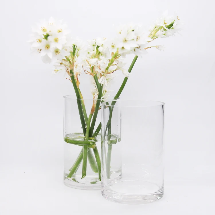 25cm Tall Handmade Clear Glass Cylinder Flower Vase 
