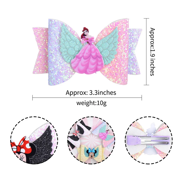 Fashion   Kids glitter fabric mickey hairpins for girl shiny bowknot  hair clip kids hair accessories