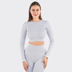 RTS Wholesale Ribbed Fashion Gym Sets Women Long Sleeves Top Scrunch Butt Pant Fitness Yoga Wear Seamless Work Out Set For Women