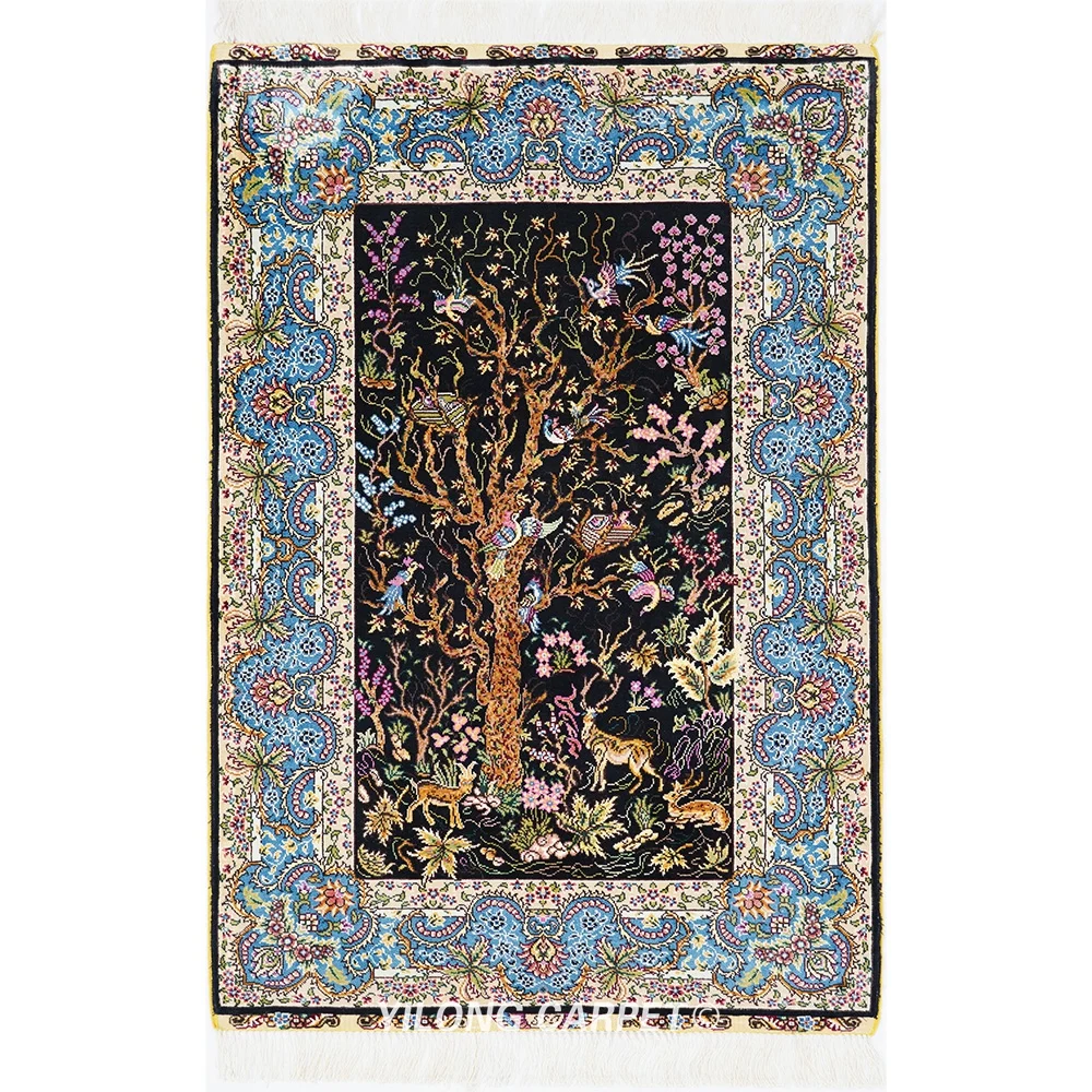 Yilong 2'x3' Red Oriental Area Rugs Tree of Life Design Handmade Silk Persian Carpet