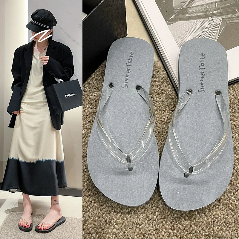 Custom Logo PVC Filp Flops Summer Beach Sandals Ladies Wedge Heel Filpflops Wholesale