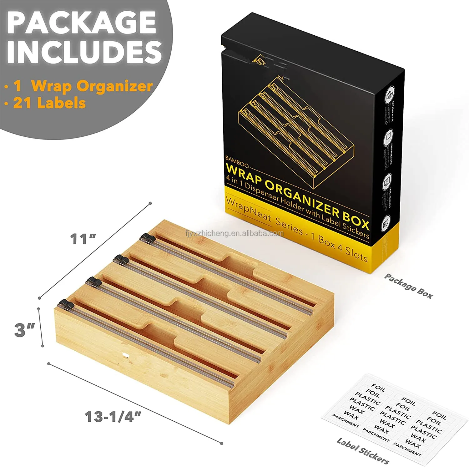 product 4 in 1 wrap dispenser with cutter and labels aluminum foil and wax paper dispenser for kitchen drawer bamboo rol-1