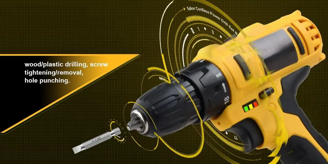 20V Cordless Drill Set, Electric Screwdriver with Brushed Motor for Drilling