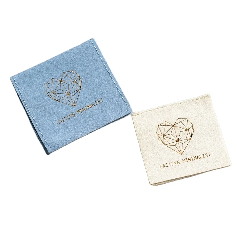 Customized Gold Hot Stamping Logo Jewellery Envelope Flap Microfiber Jewelry Packaging Pouch