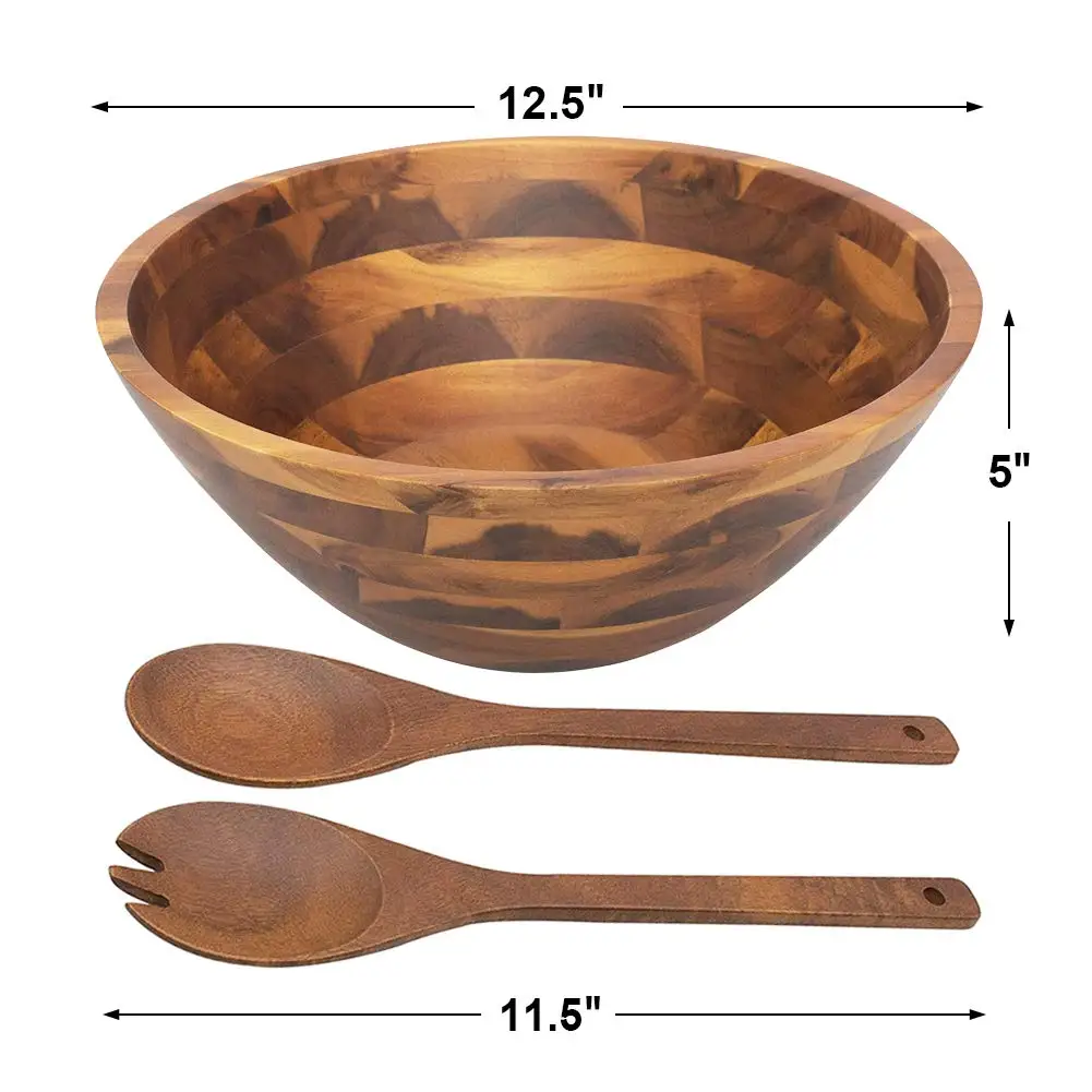 product acacia wood salad bowl 125 inch large serving bowl with spoon fork wood bowl for kitchen custom logo-6