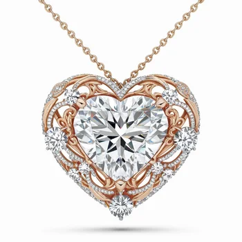 Fashion jewelry custom heart shape moissanite cz diamond charms pendant necklaces for women