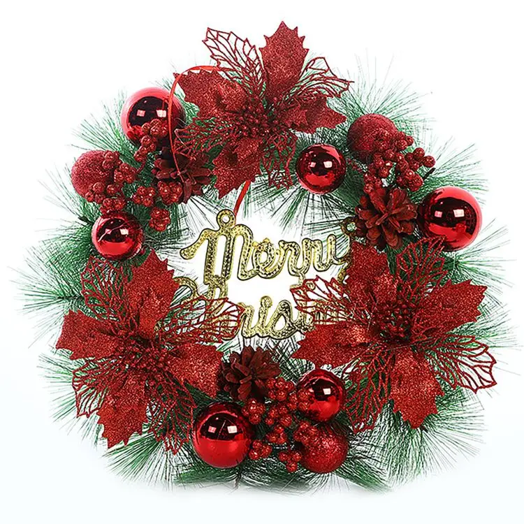 300mm Round Garland H-anging Ornament Wreath Decoration Christmas Decor Xmas Tree Ornaments Festival Holiday Home Daily Use