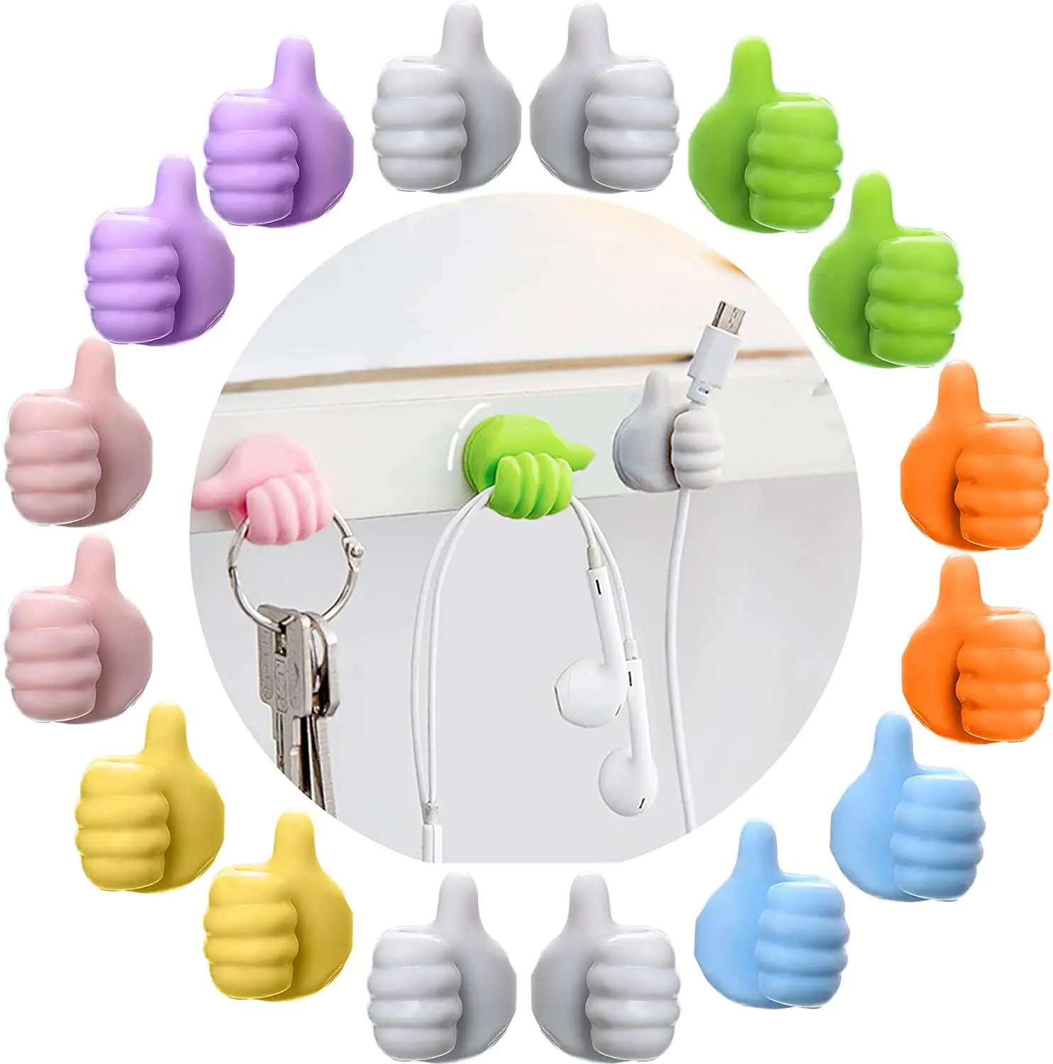 Silicone Thumb Wall Hook - Multifunction Adhesive Cable Clip Self Adhesive Thumb Cable Organizer Clips Key Hanger