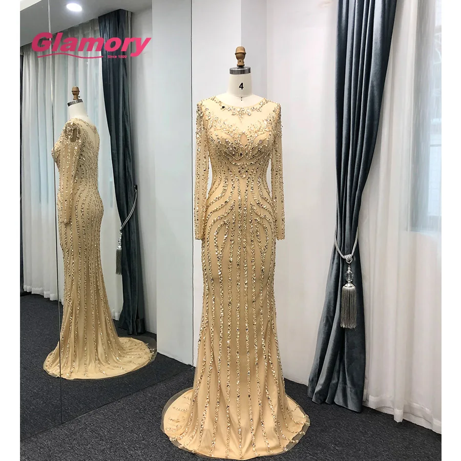 Golden Ready Made Beaded Gowns Long 