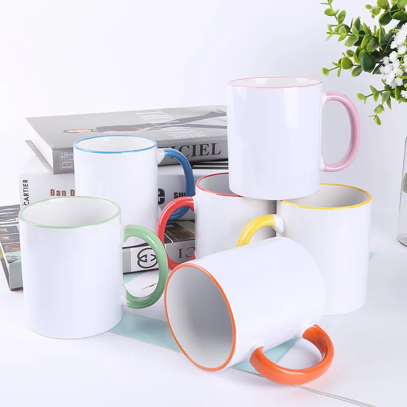 Best Price Custom Blank Sublimation Ceramic Mug With Colorful Handle And Rim