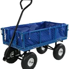 Garden Cart Wagon Heavy Duty Mesh Steel Utility Wagon Cart With Tire Pump Yard Cart With Removable Sides