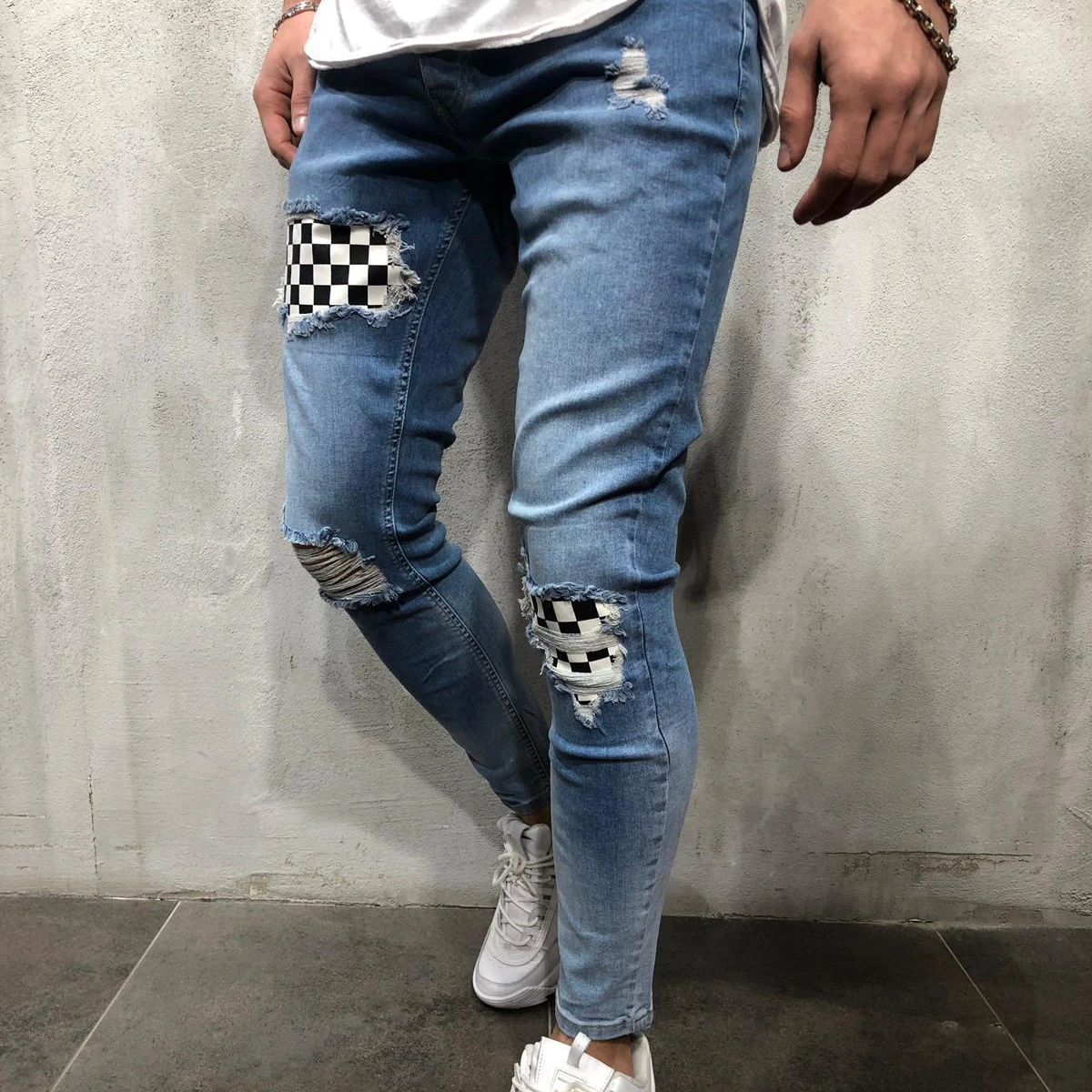 mens tapered ripped jeans