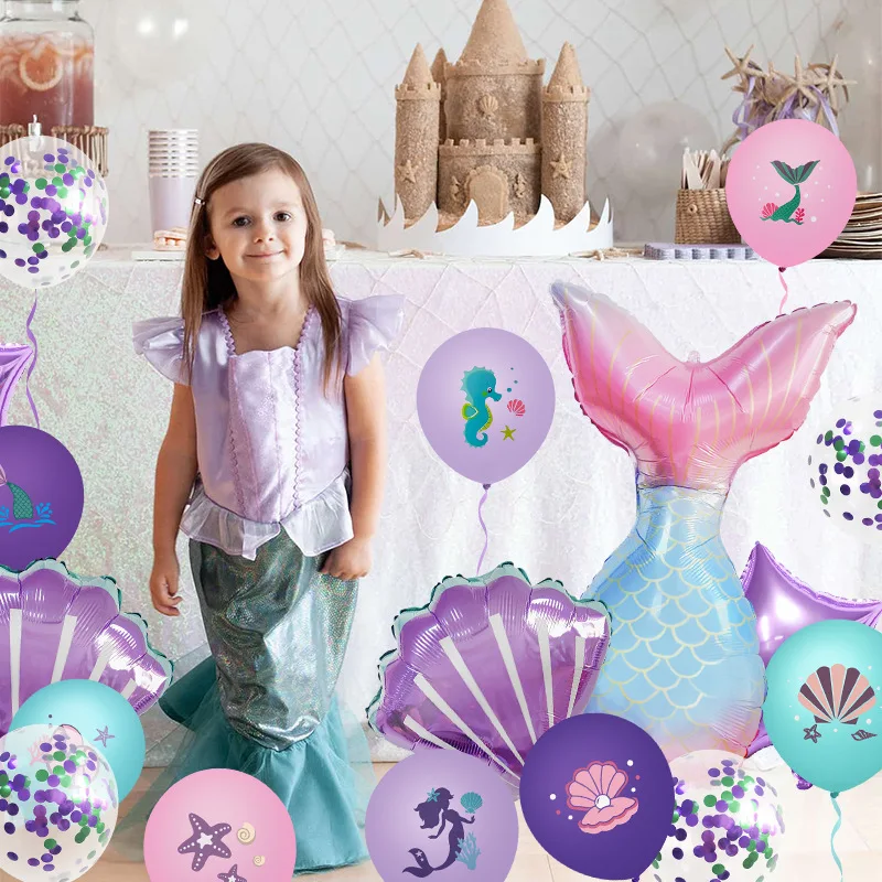 Hot Sale Mermaid Arch Balloon Chain Set Shell Fish Tail Cartoon Mermaid Princess Birthday Balloons Party Decorations