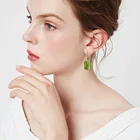 Peridot Vintage 925 Sterling Silver Peridot Long Drop Gemstone Earrings Party Women Jewelry