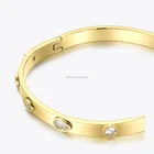 Jewelry 14k Gold High Quality Fashion Jewelry 14K Gold Plated Stainless Steel 5 Diamonds Bangles B202078