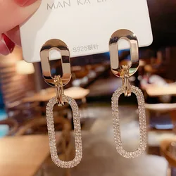 Luxury Shiny S925 Silver Needle  Gold Rhinestone Geometric Drop Earrings Women Fashion Minimalist Dangle Earrings For Party
