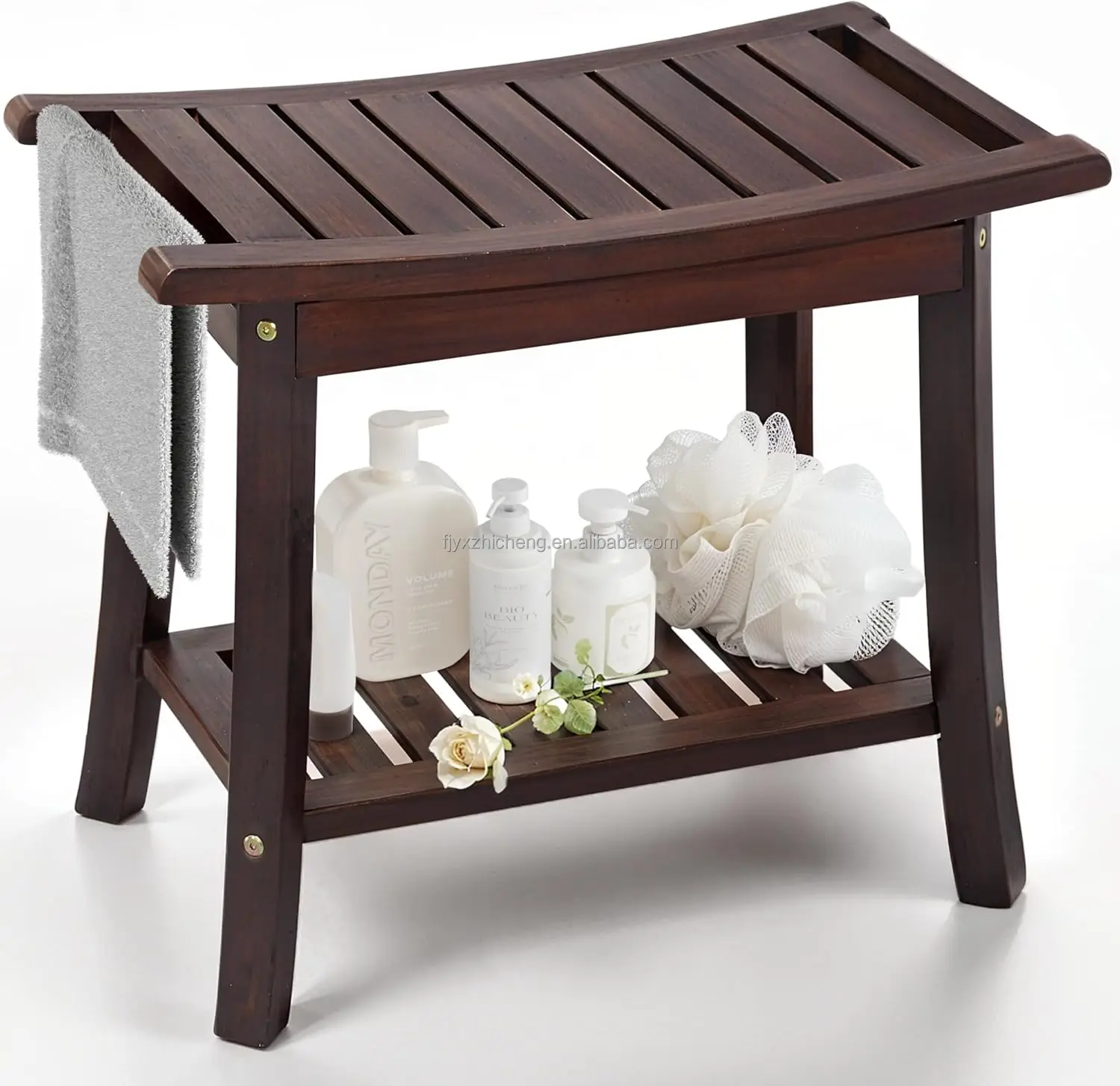 product durable non slip foot stool sealed wooden seat storage shelf home use shower chair bench bathroom furniture-0