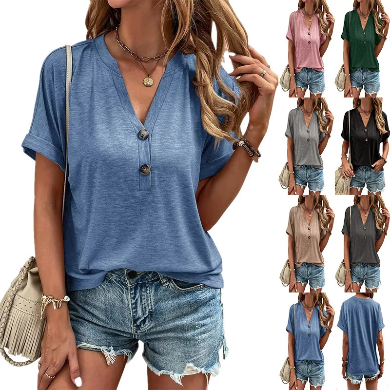 Top selling products  women's t-shirts twisted buckle fashion short sleeve plain t-shirt