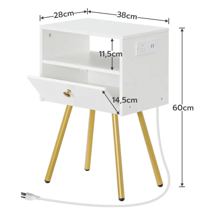 Wholesale Cheap Wooden White and Gold Nightstand Bedside Night Stand Side Tables With Drawer For Living Room Bedroom