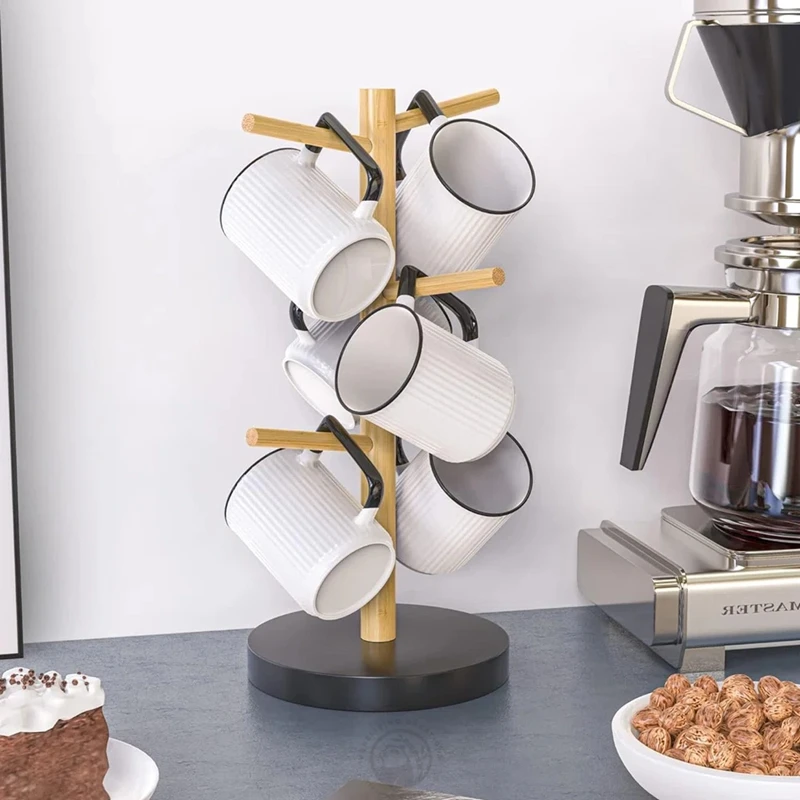 Home Kitchen Bamboo Mug Rack Tree Organizer Wood Coffee Mug Holder Tree Stand Set Nordic Cup Holder