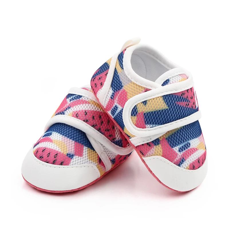 PU Leather Toe Mesh Breathable Cartoon Printed Baby Girls and Boys Soft Soled Toddler Shoes factory