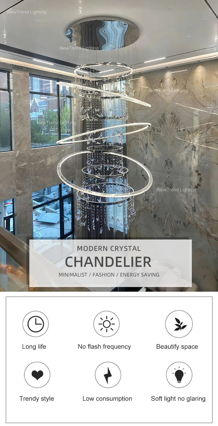 CPL-385 Luxury Custom Lighting Indoor Decoration Hotel Lobby Villa Staircase Ring Butterfly Crystal Led Chandelier manufacture