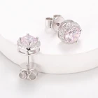 Cz Earrings Stud Women Simple Silver Jewelry Customized CZ Pink Gemstone Mini Earrings Bride Wedding Zircon Stud Earrings