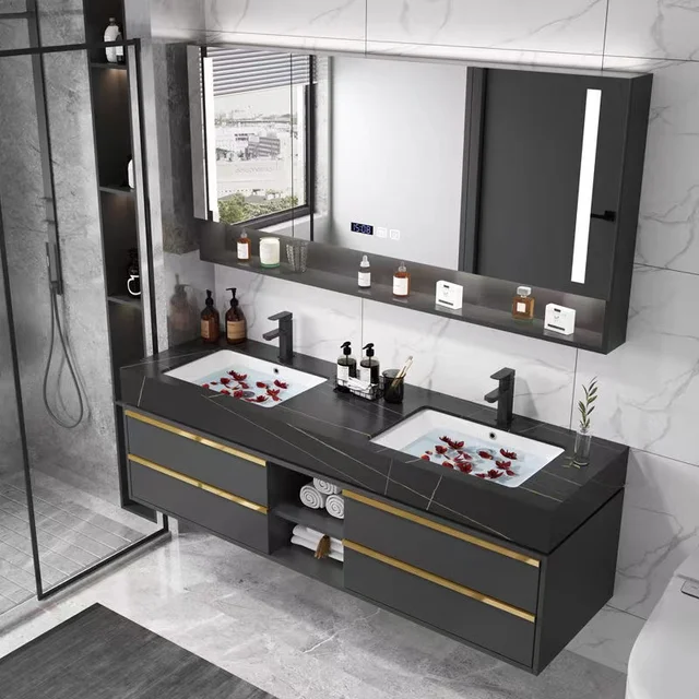 2024 Modern European Wall Mounted Washroom Vanity  Basin for Family or Hotel Use Design Double Sink Bathroom Mirror Cabinets