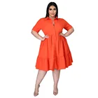 Fashion 2021 Fashion Ladies Shirt Dress Short Sleeve Loose Large Size Summer Women Casual Pure Color Dress