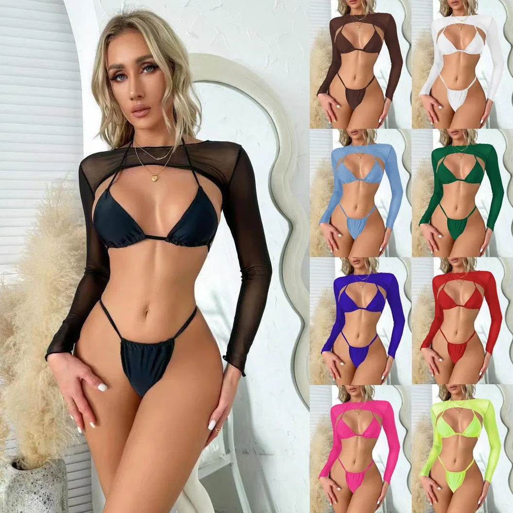 Women Long Sleeve Shrug Womens Three Piece Bikini Set Swimwear Micro