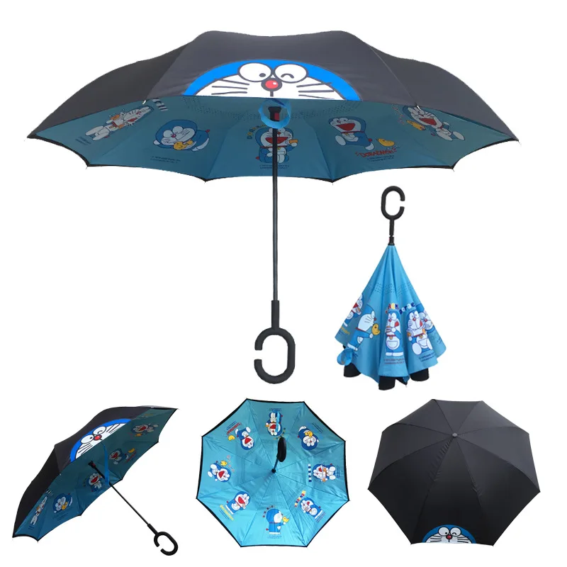 ZD080 Wholesale Large Double Layer Inverted Parasol Car UV Protection Straight Umbrella Big C-Shaped Handle Reverse Umbrella