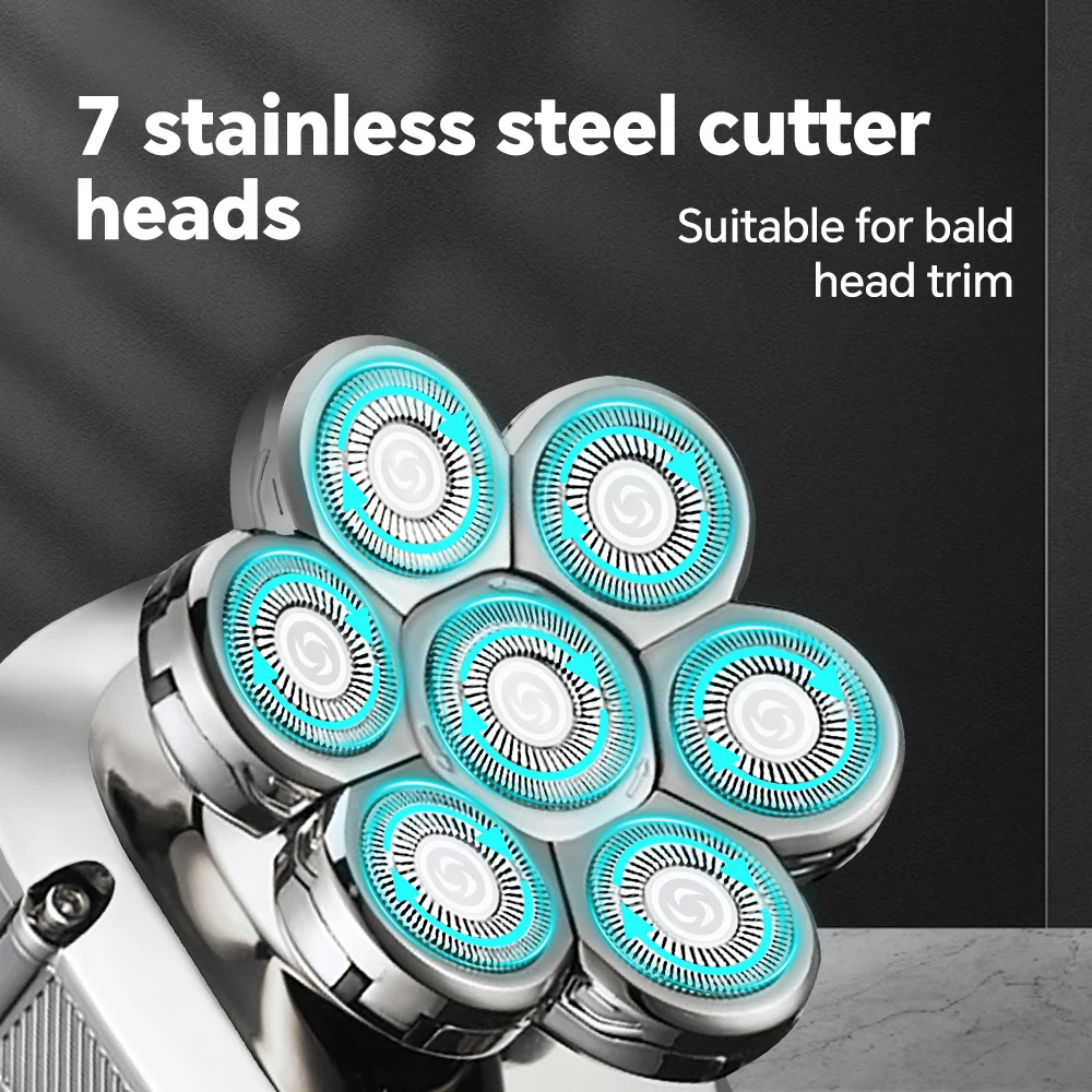 Five-in-One Waterproof Bald Stainless Steel Blades Seven-Blade Beard Trimmer for Household RV Use USB Rotary Electric Shaver details