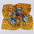 Leopard Silk Scarf Large Size 135X135Cm Leopard Digital Print Floral Silk Twill Scarf Women