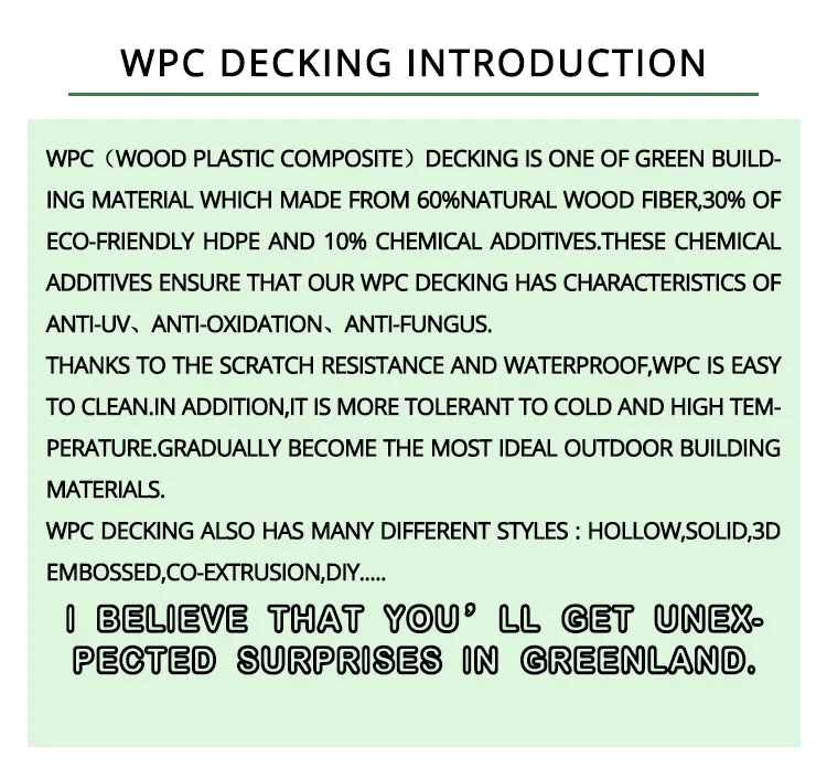 Hot sale wood plastic composite outdoor flooring wpc decking interlocking